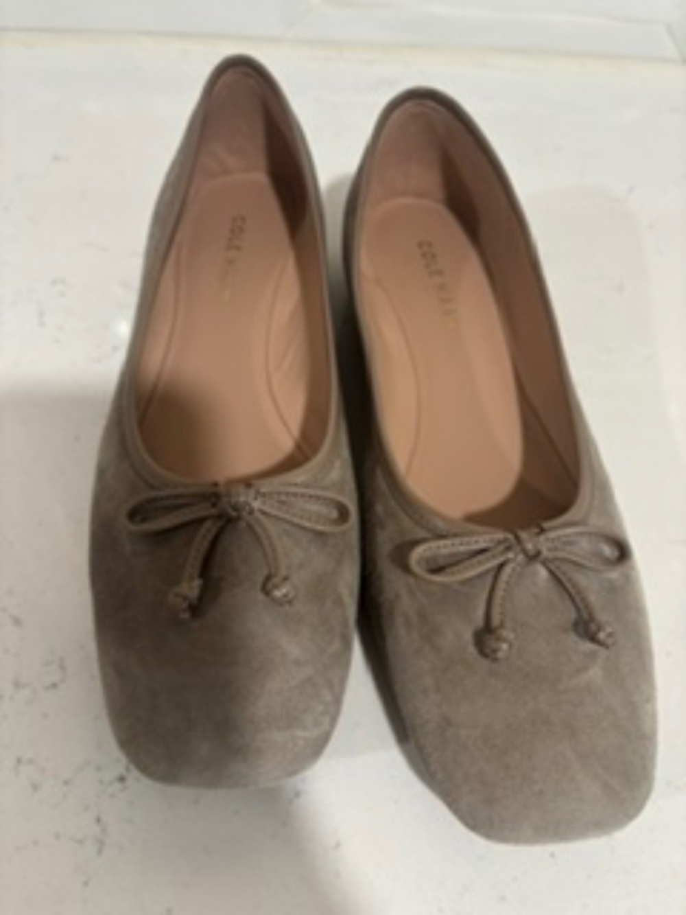 Cole Haan Nicolette Suede Bow Ballet Flats - Taupe / Grey - Size 7